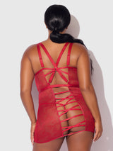 Kiki Lace Chemise Open Strappy Caged Back Crimson Red