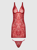 Kiki Lace Chemise Open Strappy Caged Back Crimson Red