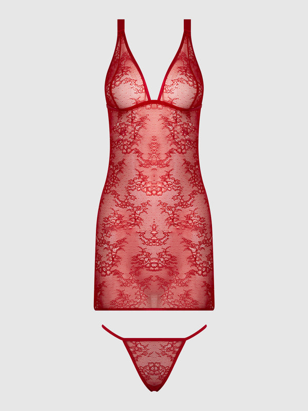 House of Desire Kiki Lace Chemise Open Strappy Caged Back Crimson Red