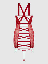 Kiki Lace Chemise Open Strappy Caged Back Crimson Red