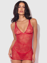 Kiki Lace Chemise Open Strappy Caged Back Crimson Red