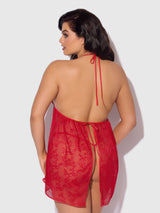 House of Desire Kiki Lace & Faux Leather Drop Off Babydoll Barbados Cherry Red