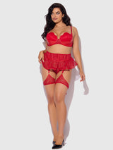 House of Desire Kiki Lace & Faux Leather Skirted Garter Belt Barbados Cherry Red