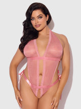 House of Desire Kiki Lace & Satin Drop Off Teddy Dusty Rose Pink