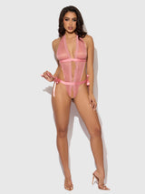 House of Desire Kiki Lace & Satin Drop Off Teddy Dusty Rose Pink