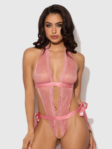 House of Desire Kiki Lace & Satin Drop Off Teddy Dusty Rose Pink