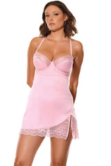 Coquette Kissed by Satin Chemise with Lace Side Slit