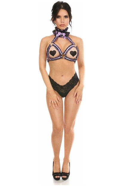 Kitten Collection Lavender/Black Lace Bra Top Body Harness - Daisy Corsets