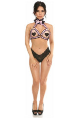 Kitten Collection Lt Pink/Black Lace Bra Top Body Harness - Daisy Corsets