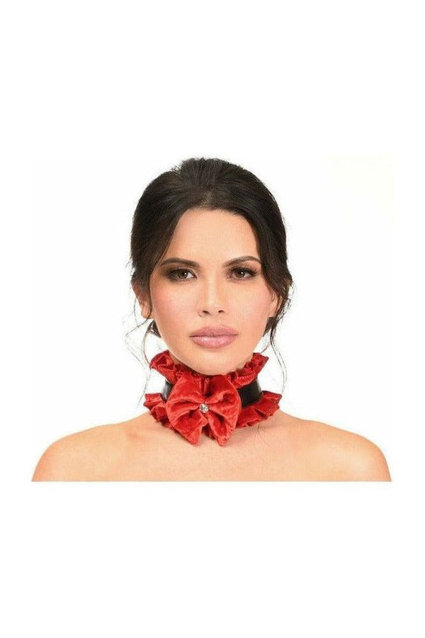 Daisy Corsets Kitten Collection Red Velvet & Faux Leather Choker