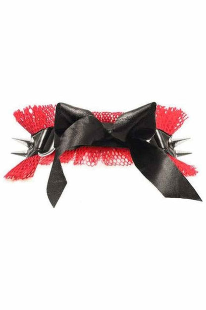 Kitten Collection Red/Black Fishnet Spike Choker - Daisy Corsets