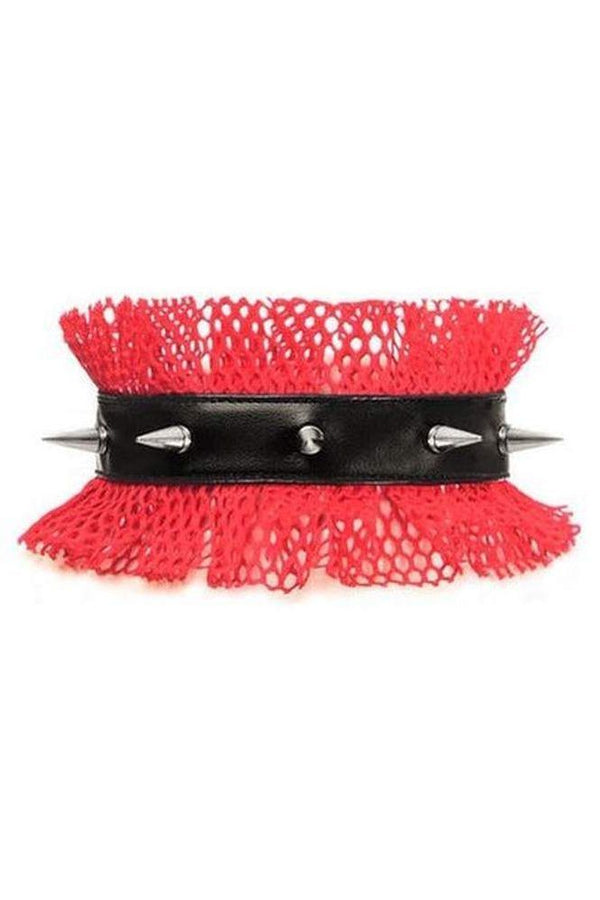 Daisy Corsets Kitten Collection Red/Black Fishnet Spike Choker