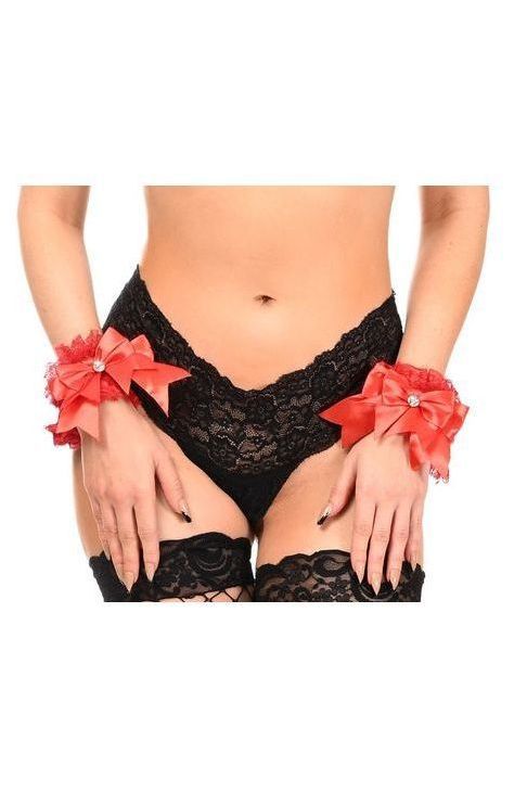 Daisy Corsets Kitten Collection Red/Red Lace Wristlets (Set of 2)