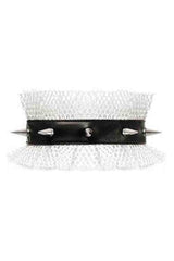 Kitten Collection White/Black Fishnet Spike Choker - Daisy Corsets