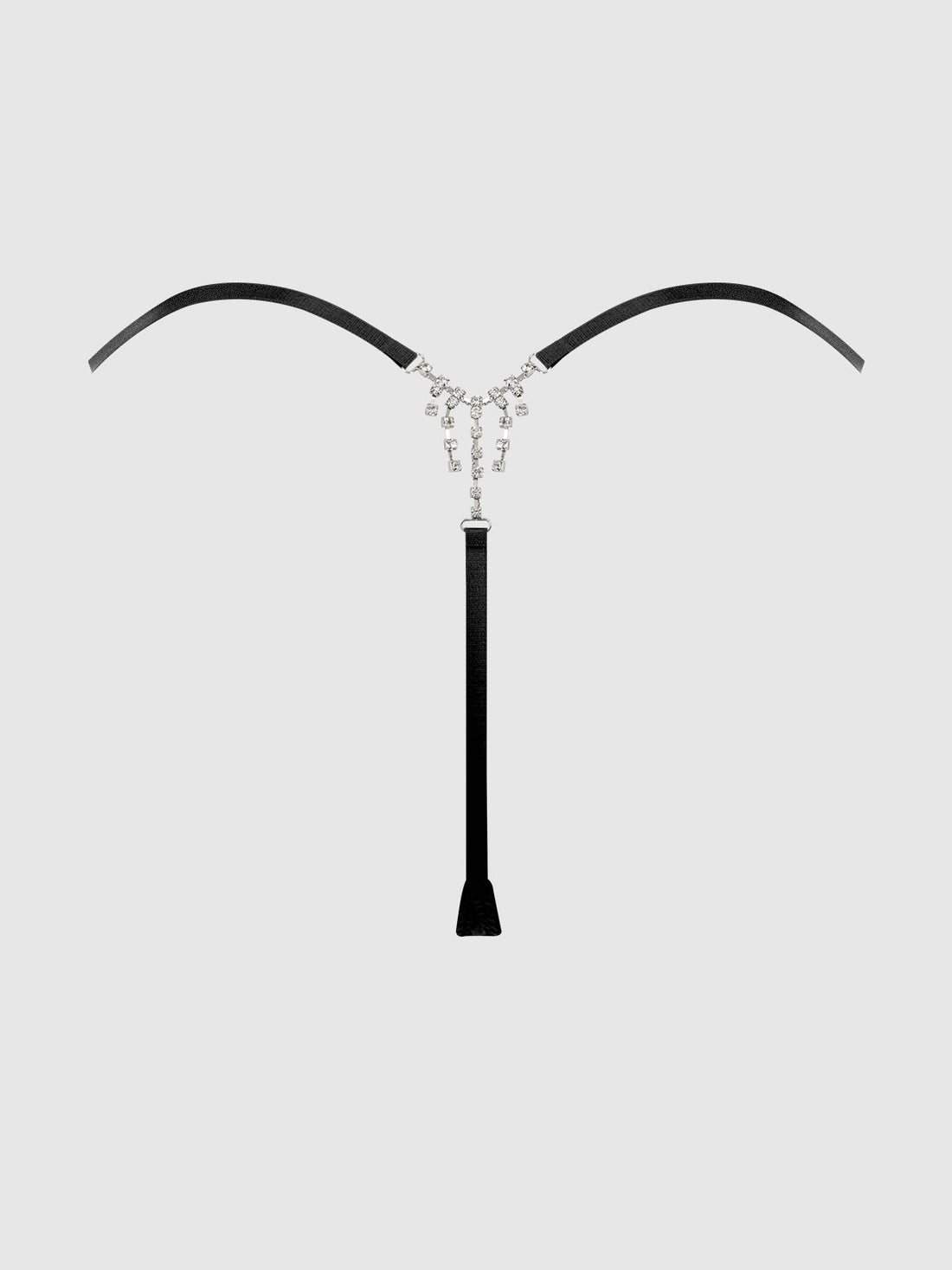 Krystal Satin G-String Rhinestone Fringes On Back Black