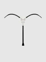Krystal Satin G-String Rhinestone Fringes On Back Black