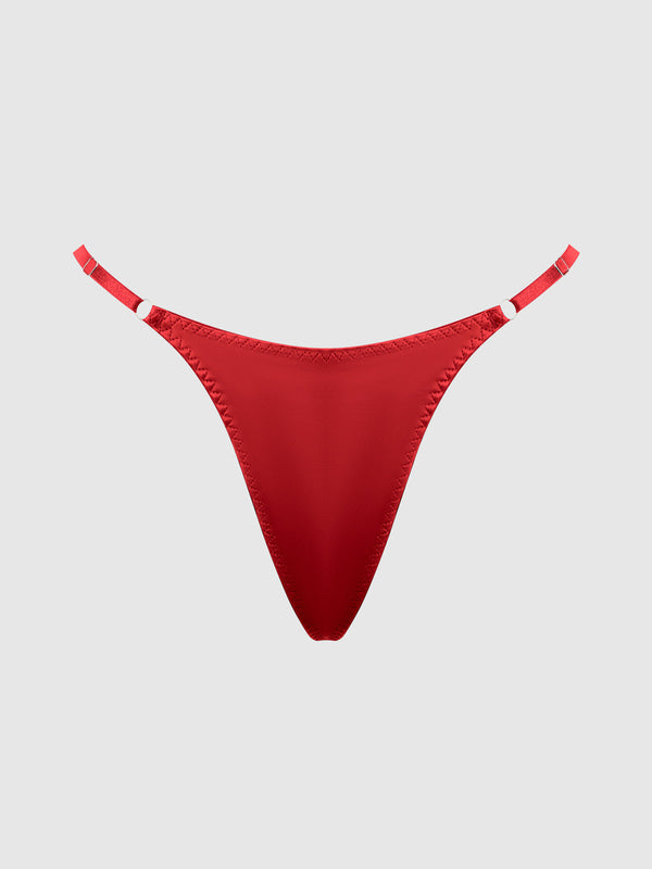 Krystal Satin G-String Rhinestone Fringes On Back Red