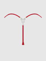 Krystal Satin G-String Rhinestone Fringes On Back Red