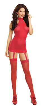 "Sheer Garter Dress - One Size - Red DG-0035REDOS"