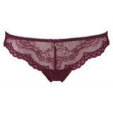 Stunning plum Lace Foil Thong Panty with delicate lace design, fine mesh back, and golden Gossard 'G' detail.