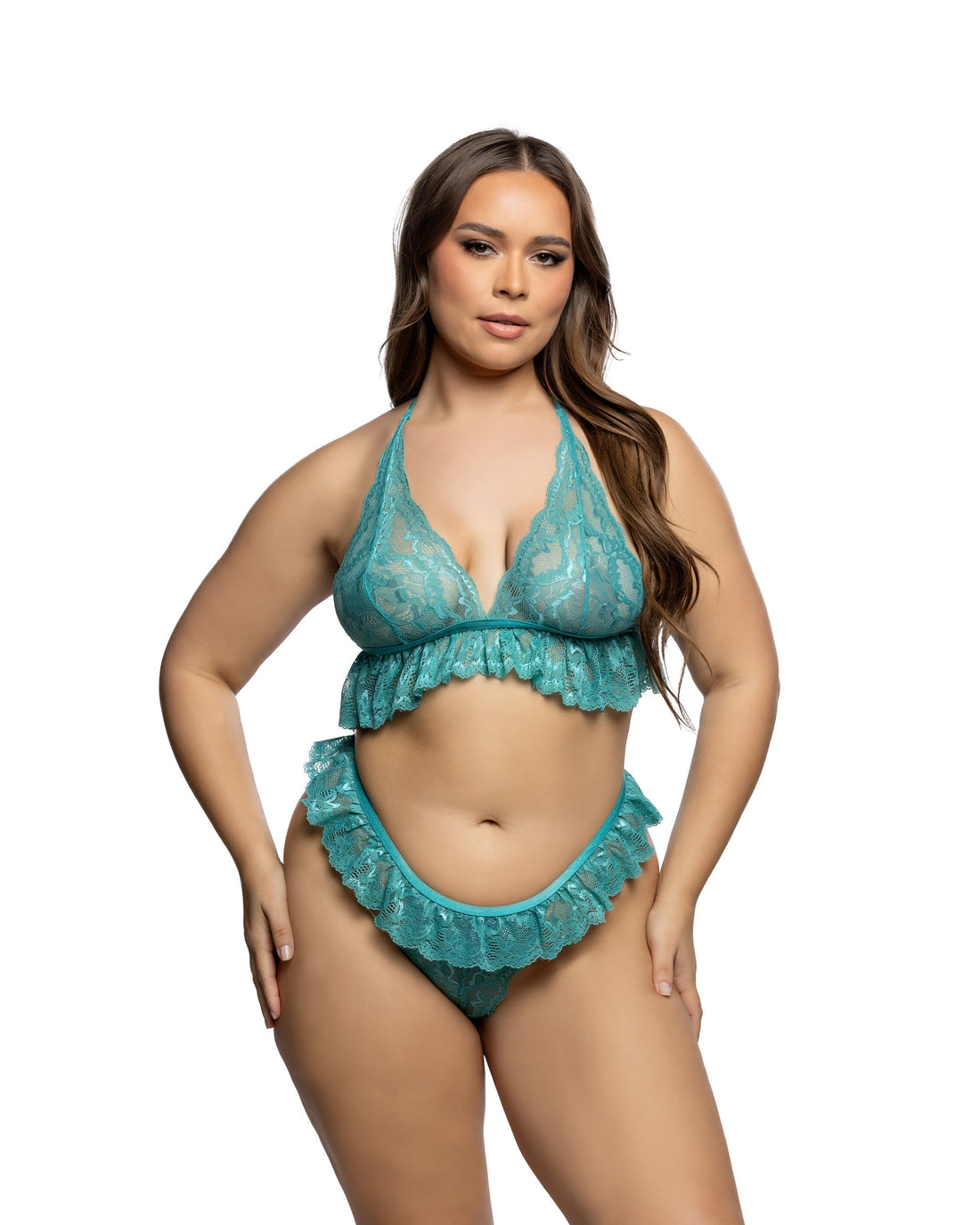 Roma Confidential Queen Plus Lacy Sweet Flutter Cami Set Teal