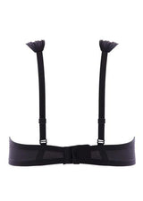 Black Lauren bra with free bridge, delicate flower lace, and wide tulle straps for seductive charm.