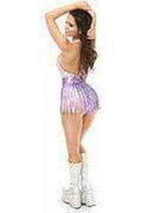 Daisy Corsets Lavender Hologram Fringe Mini Skirt
