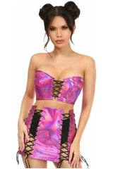 Daisy Corsets Lavish 2 PC Fuchsia Holo Bustier & Skirt Set