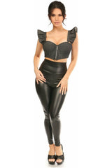 Daisy Corsets Lavish Black Denim Underwire Bustier Top w/Removable Ruffle Sleeves