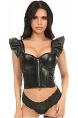 Daisy Corsets Lavish Black Faux Leather Bustier Top w/Ruffle Sleeves