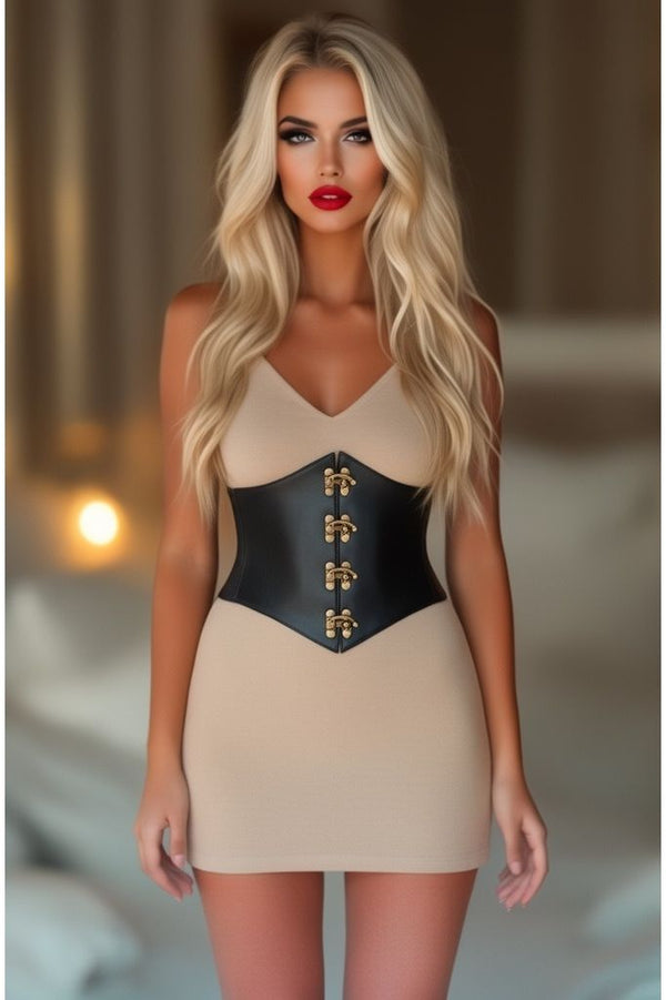 Daisy Corsets Lavish Black Faux Leather Corset Belt Cincher w/Clasps LV-1468