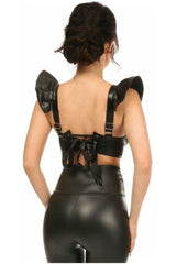 Lavish Black Faux Leather Underwire Bustier Top w/Removable Ruffle Sleeves - Daisy Corsets