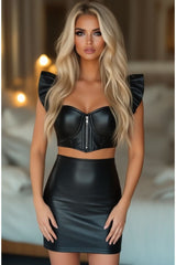 Daisy Corsets Lavish Black Faux Leather Underwire Bustier Top w/Removable Ruffle Sleeves