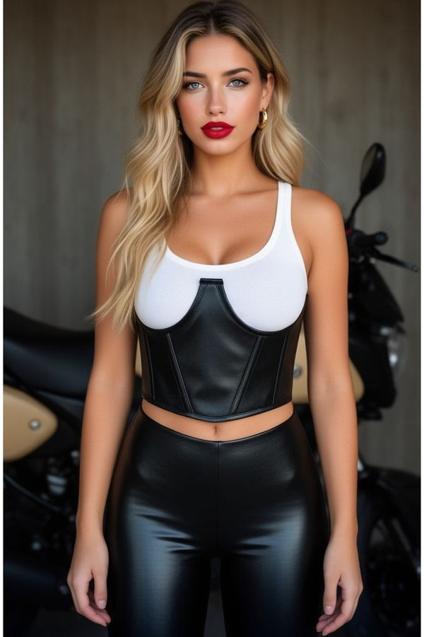 Daisy Corsets Lavish Black Faux Leather Underwire Cincher Corset