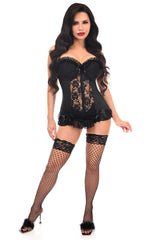 Lavish Black Lycra & Lace Hook & Eye Stretch Bustier Corset - Daisy Corsets