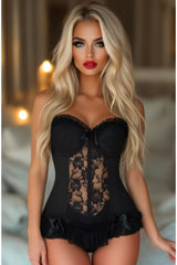 Daisy Corsets Lavish Black Lycra & Lace Hook & Eye Stretch Bustier Corset