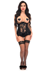 Lavish Black Lycra & Lace Hook & Eye Stretch Underbust Corset - Daisy Corsets