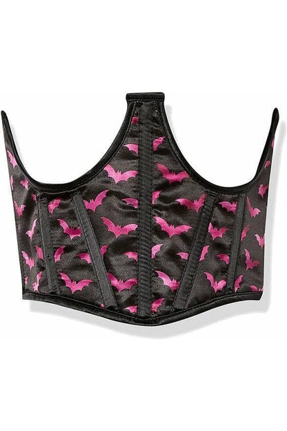Lavish Black & Magenta Bats Satin Open Cup Waist Cincher - Daisy Corsets