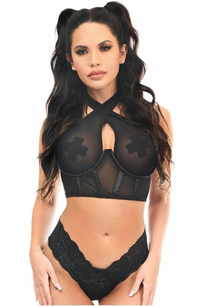 Daisy Corsets Lavish Black Mesh Underwire Cincher w/Built In Halter Top