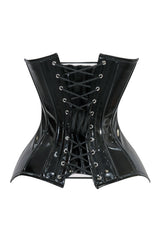 Lavish Black Patent PVC Vinyl Overbust Corset Sweetheart Neckline Busk Closure - Daisy Corsets