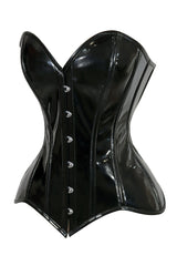 Lavish Black Patent PVC Vinyl Overbust Corset Sweetheart Neckline Busk Closure - Daisy Corsets