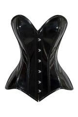 Lavish Black Patent PVC Vinyl Overbust Corset Sweetheart Neckline Busk Closure - Daisy Corsets