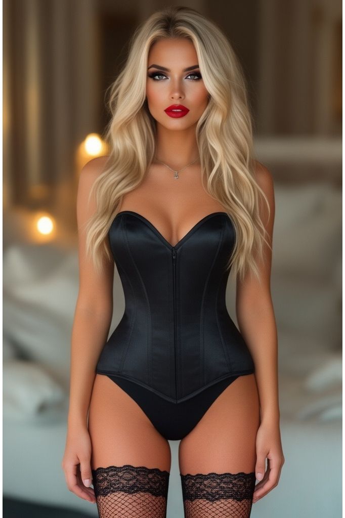 Daisy Corsets Lavish Black Satin Front Zipper Overbust Corset