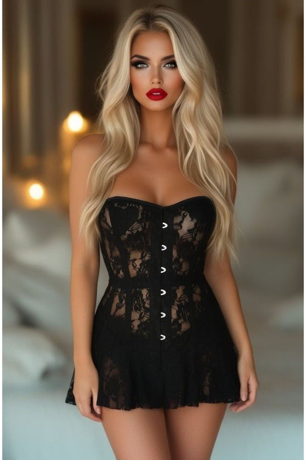 Daisy Corsets Lavish Black Sheer Lace Corset Dress