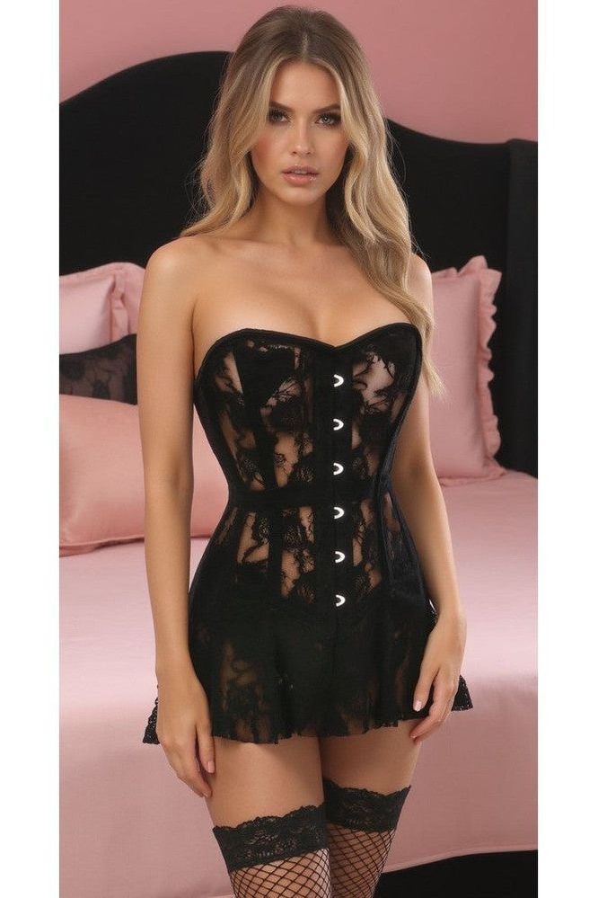 Daisy Corsets Lavish Black Sheer Lace Corset Dress