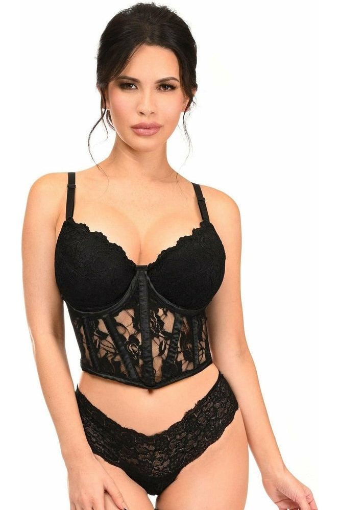 Daisy Lavish Black Sheer Lace Underwire Waist Cincher Corset