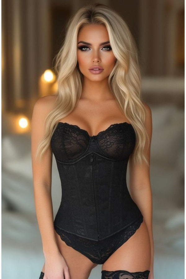 Daisy Corsets Lavish Black Underbust Corset w/Black Lace Overlay