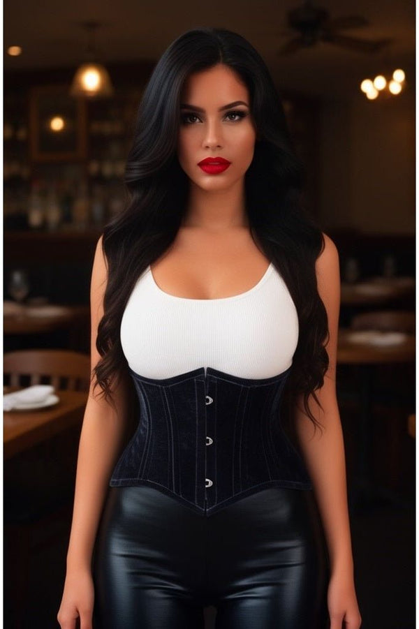 Daisy Corsets Lavish Black Velvet Mini Cincher Underbust Corset Waist Cincher Busk Closure