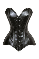 Lavish Black Wet Look Faux Leather Overbust Corset Sweetheart Neckline Busk Closure - Daisy Corsets
