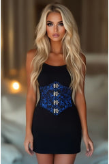 Daisy Corsets Lavish Black/Blue Swirl Brocade Corset Belt Cincher w/Clasps